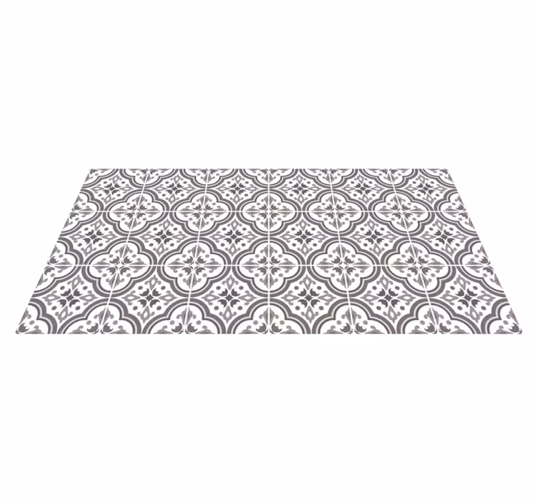 Alfombra vinilo azulejos patrón floral gris clásico - TenVinilo