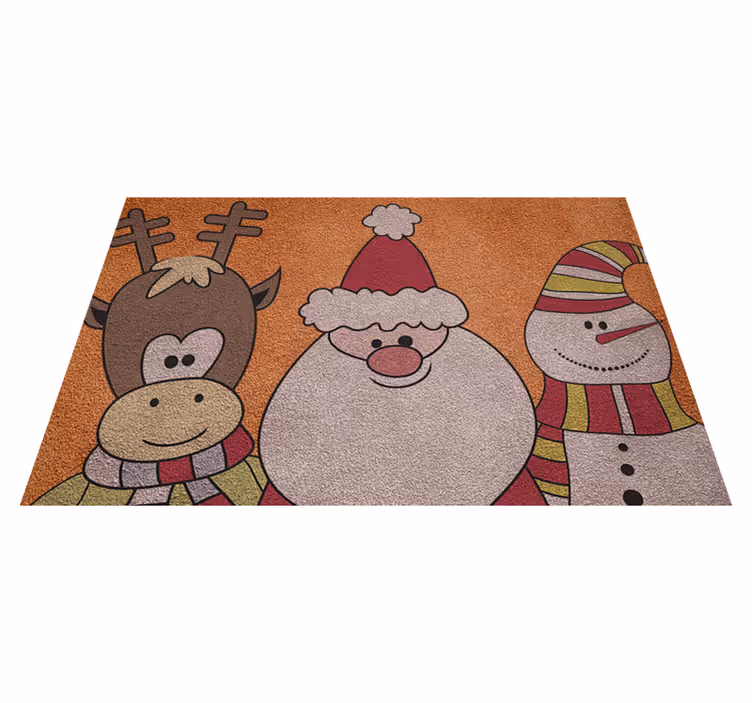 Alfombra vinilo navidad renos Santa y hombre de nieve - TenVinilo