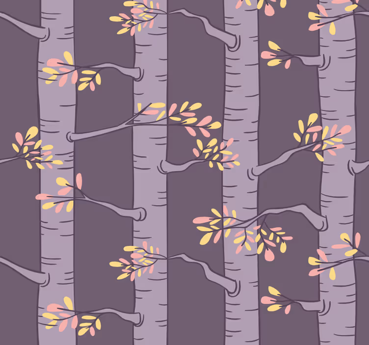 Papel tapiz árboles patrón morado estilizado - TenVinilo
