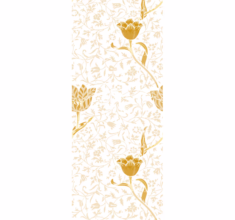 Papel tapiz flores diseño floral dorado - TenVinilo