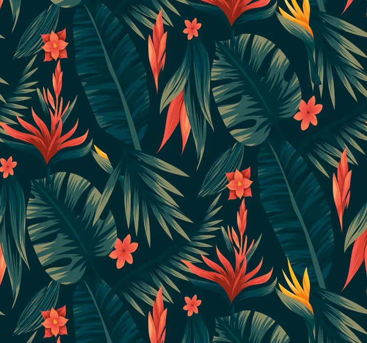 Papel tapiz selva exhibición floral tropical - TenVinilo