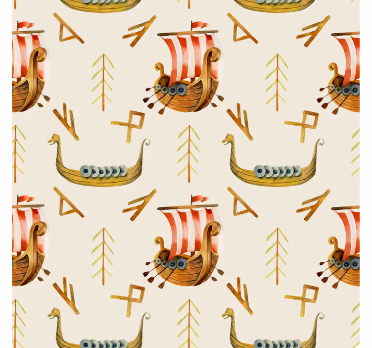 Papel tapiz naturaleza diseño de barcos vikingos - TenVinilo