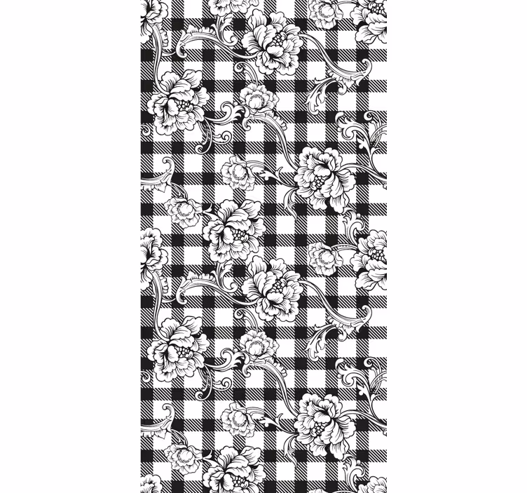 Papel tapiz para recámara floral sobre patrón de cuadros - TenVinilo