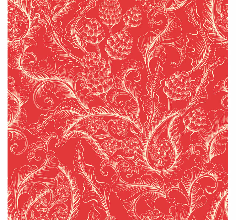 Papel tapiz floral ilustración paisley roja - TenVinilo