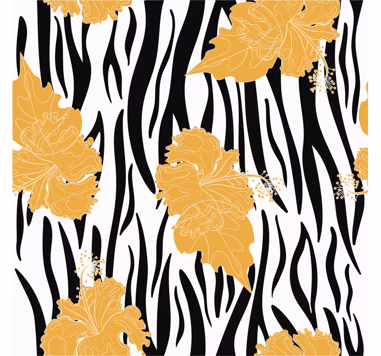 Papel tapiz animales flores ornamentales sobre cebra - TenVinilo