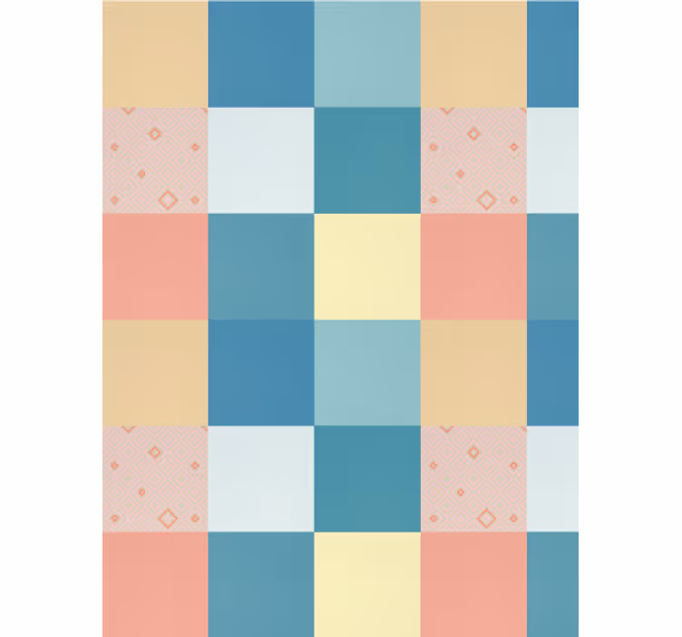 Papel tapiz comedor patrón retro colorido de patchwork - TenVinilo