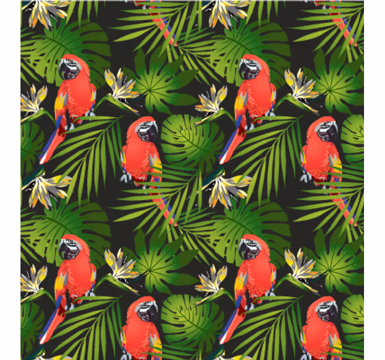 Papel tapiz naturaleza loros tropicales y vegetación - TenVinilo