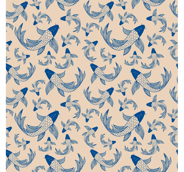 Papel tapiz infantil peces azules nadando sobre beige - TenVinilo