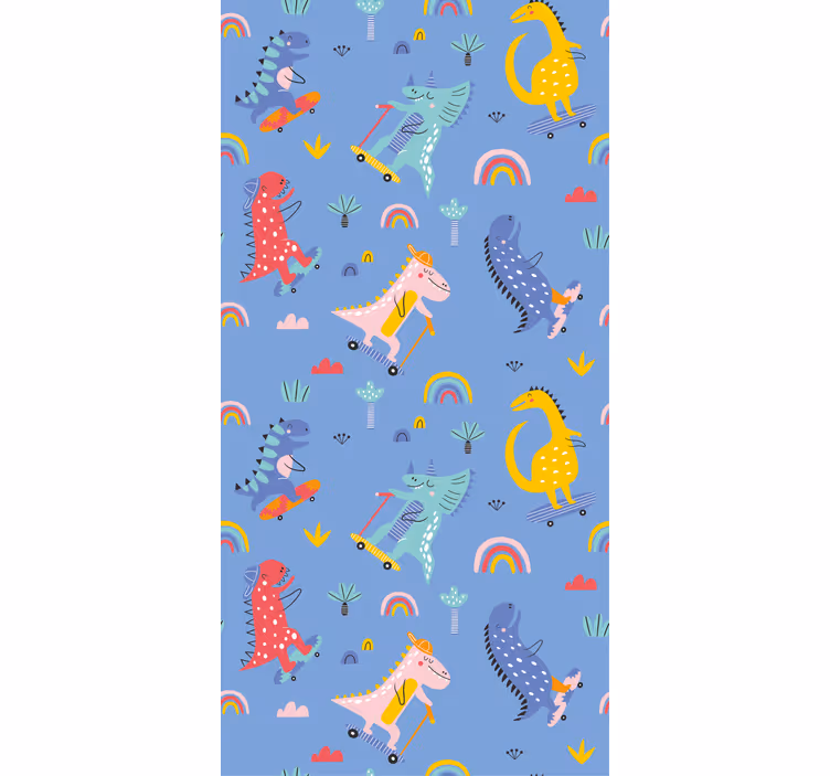 Papel tapiz infantil dinosaurios skaters adorables - TenVinilo
