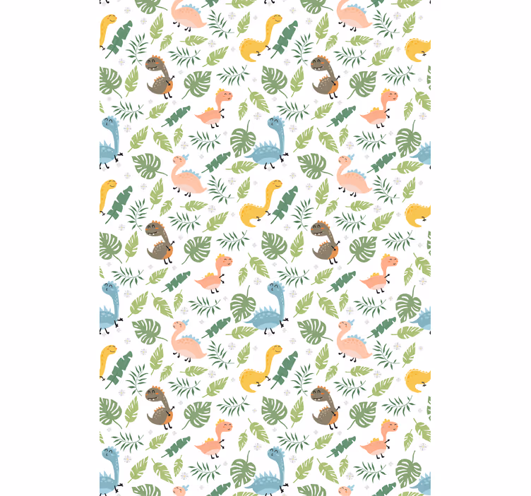 Papel tapiz infantil pastel color bosque con dinosaurios - TenVinilo