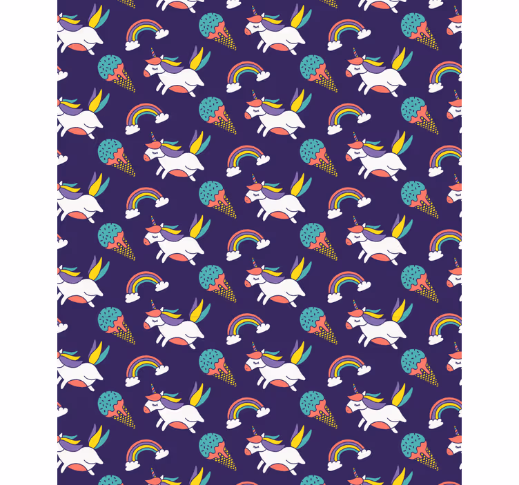 Papel tapiz infantil patrón de unicornios dibujados a mano - TenVinilo