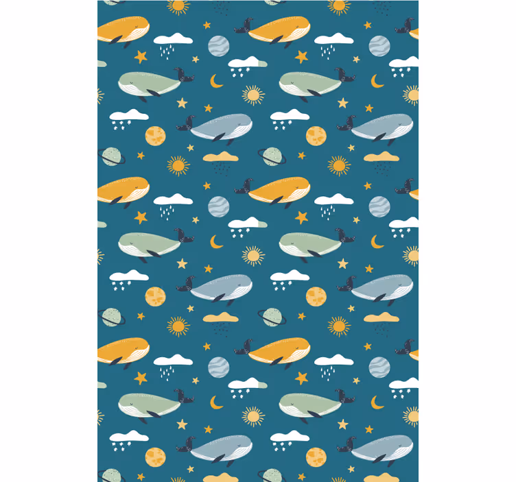 Papel tapiz infantil patrón de ballenas moderno - TenVinilo