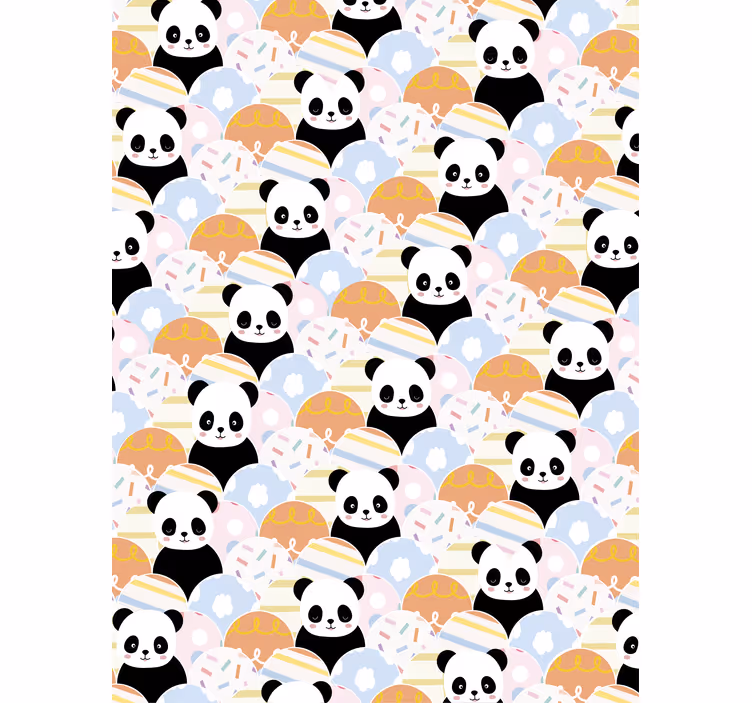 Papel tapiz infantil diseño de panda en patchwork - TenVinilo