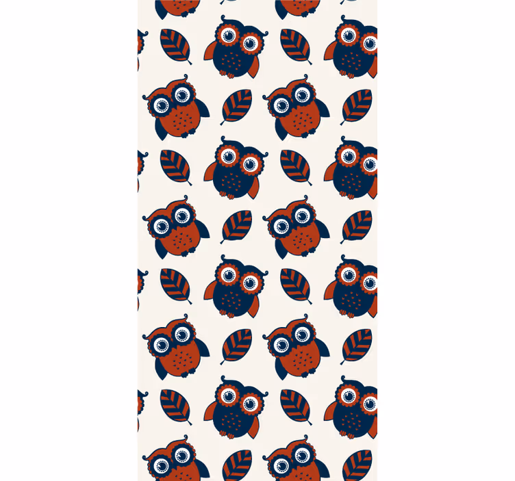 Papel tapiz infantil patrón de búhos azules y rojos - TenVinilo