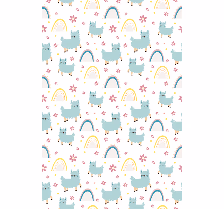 Papel tapiz infantil llamas y arcoíris adorables - TenVinilo