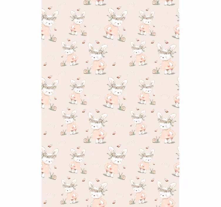 Papel tapiz infantil con adorables personajes de conejos - TenVinilo