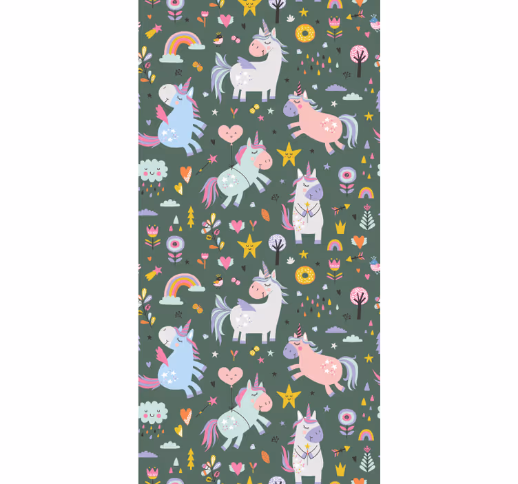 Papel tapiz infantil patrones de unicornios fantásticos - TenVinilo