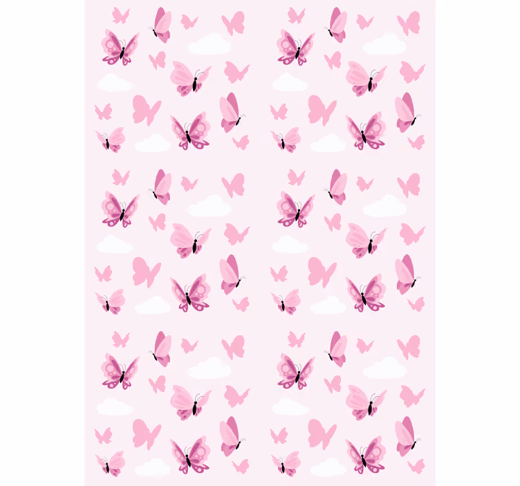 Papel tapiz mariposas en rosa y nubes - TenVinilo