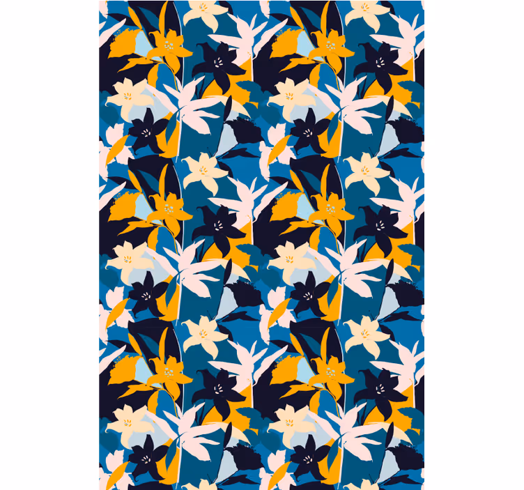 Papel tapiz pasillo lirios blancos sobre fondo azul - TenVinilo