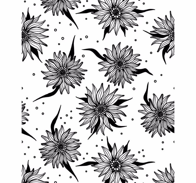 Papel tapiz pasillo girasoles blancos y negros - TenVinilo