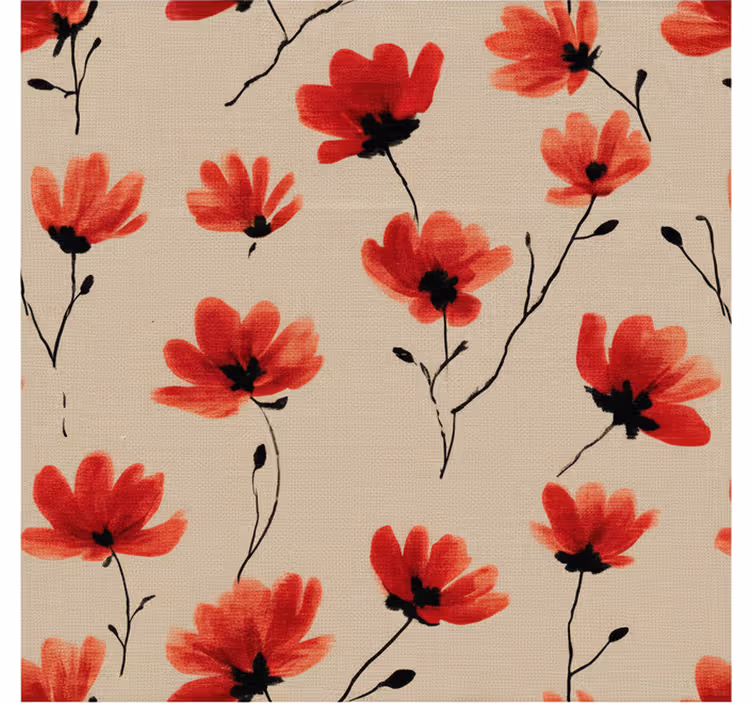 Papel tapiz pasillo amapolas rojas acuarela - TenVinilo