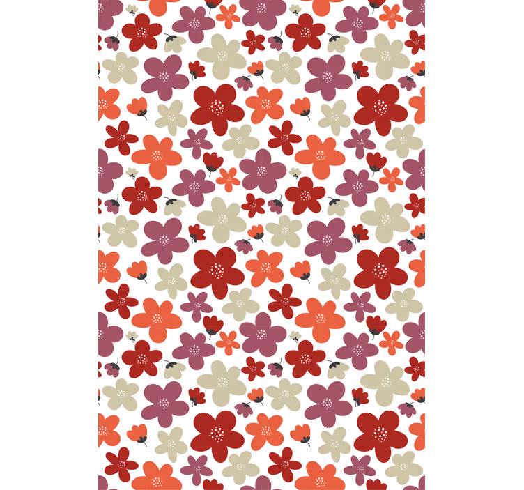 Papel tapiz nórdico patrón de flores rojas abstractas - TenVinilo
