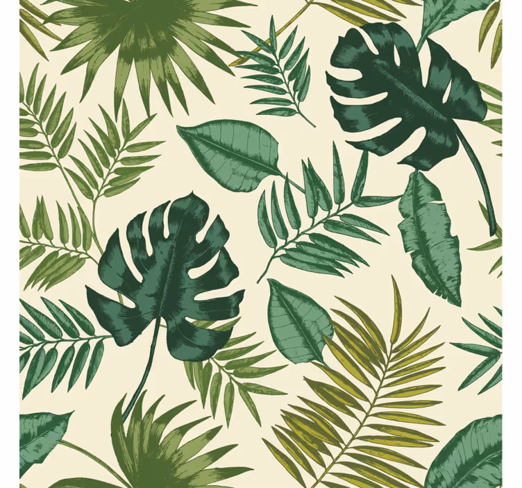 Papel tapiz para sala patrón tropical frondoso - TenVinilo