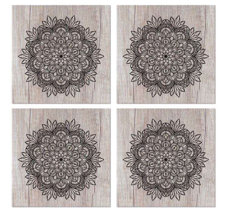 Papel tapiz azulejos mandala negro sobre madera - TenVinilo
