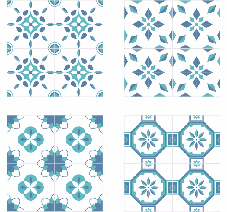 Papel tapiz azulejos patrón floral - TenVinilo