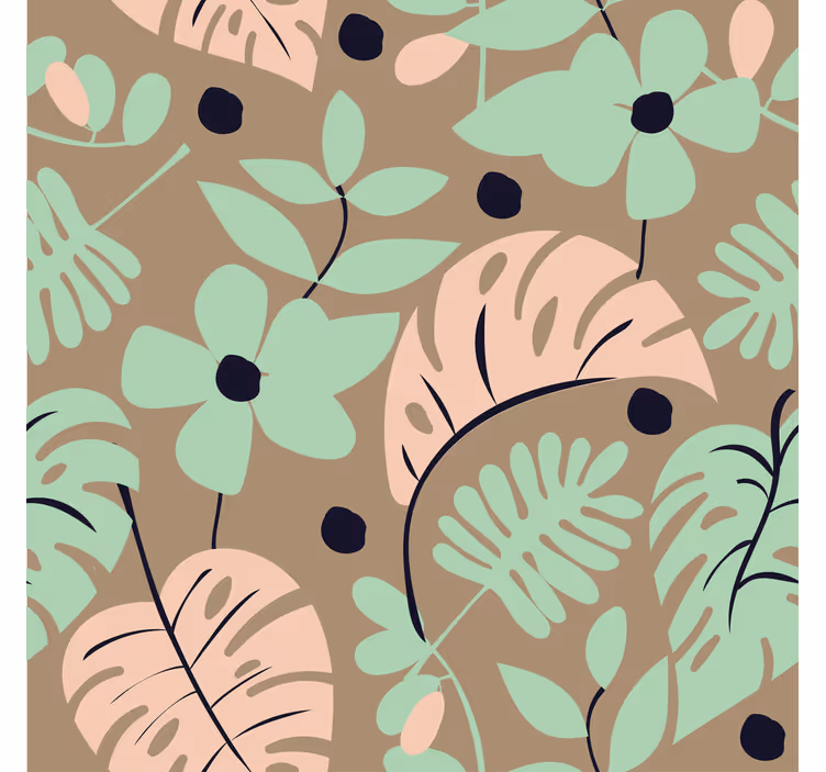 Papel tapiz flores en tonos pastel monstera y hojas - TenVinilo