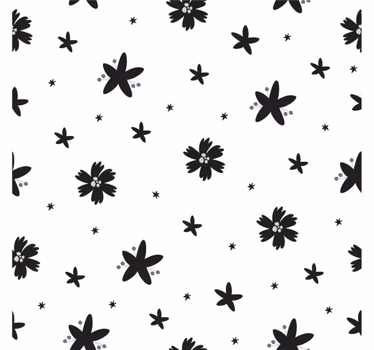 Papel tapiz flores patrón floral en tinta negra y blanca - TenVinilo