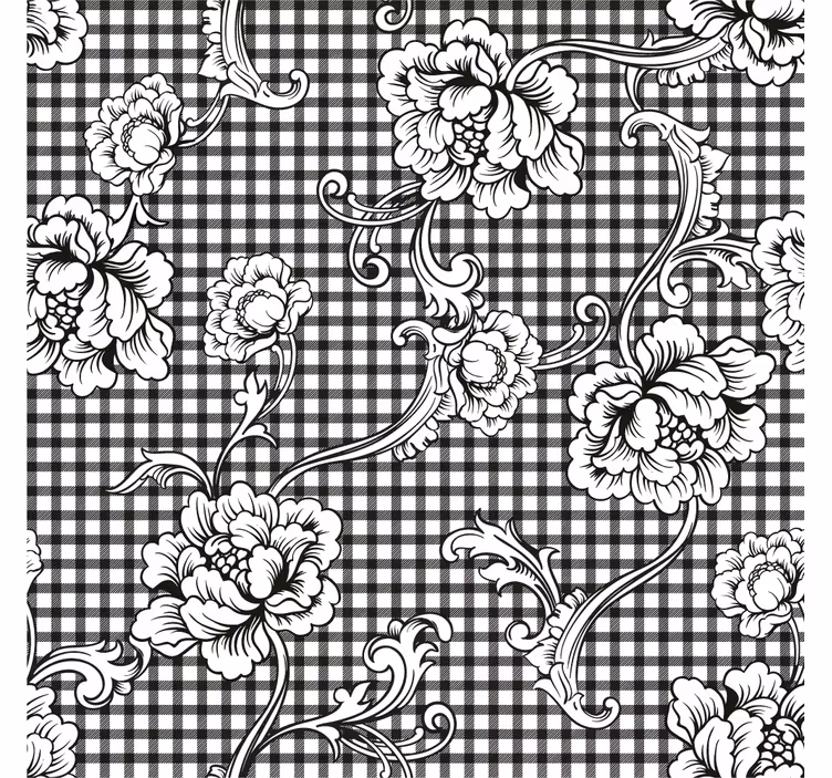 Papel tapiz vintage patrón de cuadros blanco y negro - TenVinilo