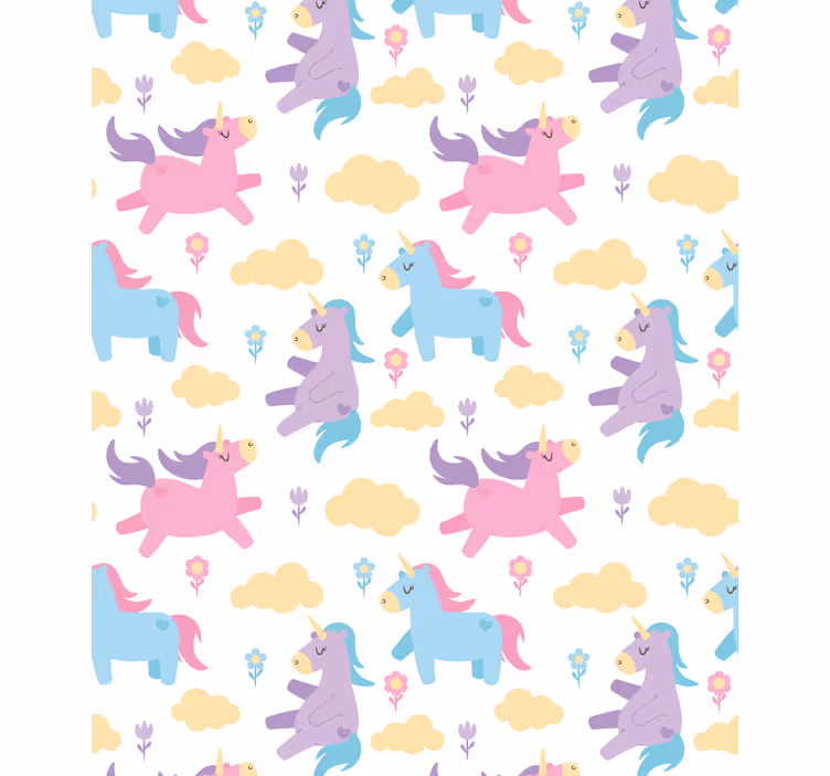 Papel tapiz infantil unicornios y nubes - TenVinilo