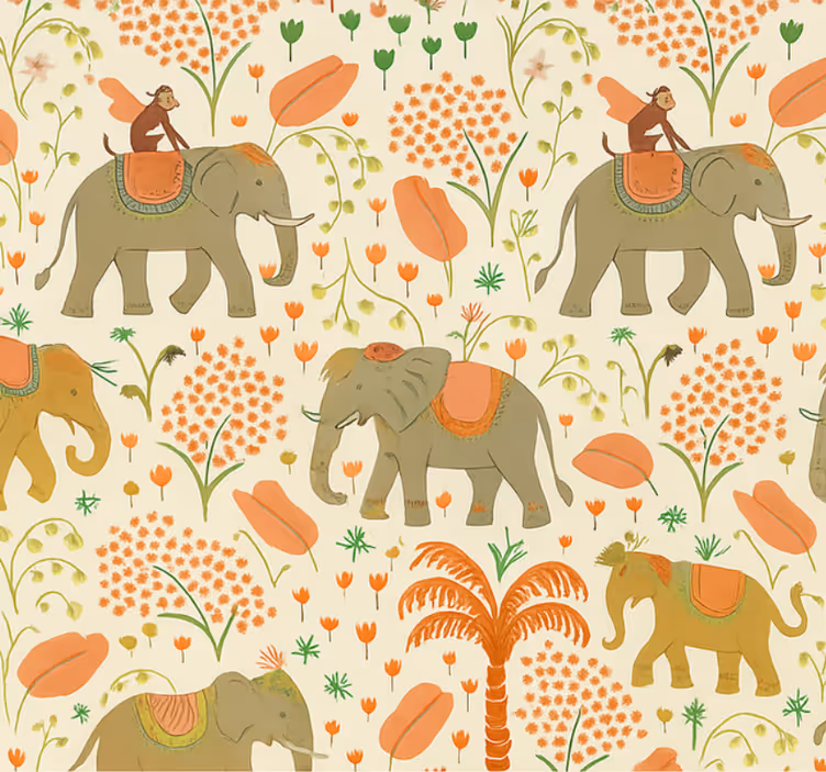 Papel tapiz recámara matrimonial safari de elefantes - TenVinilo