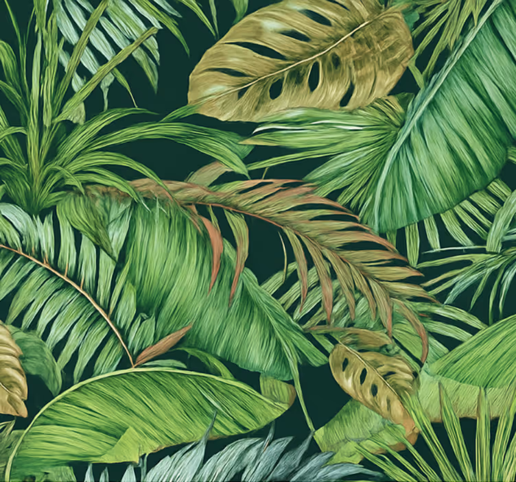 Papel tapiz para sala hojas tropicales selva - TenVinilo