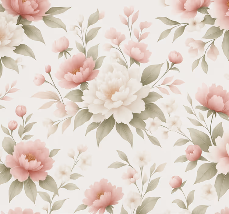 Papel tapiz para sala peonía rosa claro floral - TenVinilo