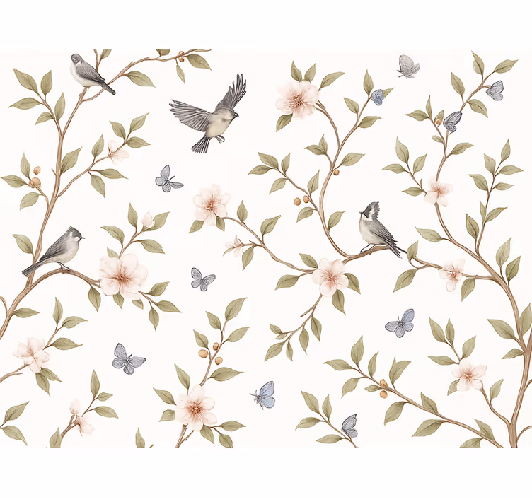 Papel tapiz pájaros pájaro flor vintage - TenVinilo