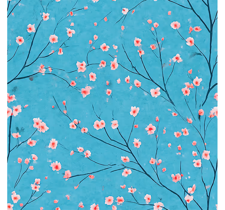 Papel tapiz flores en tonos azul y cerezo - TenVinilo