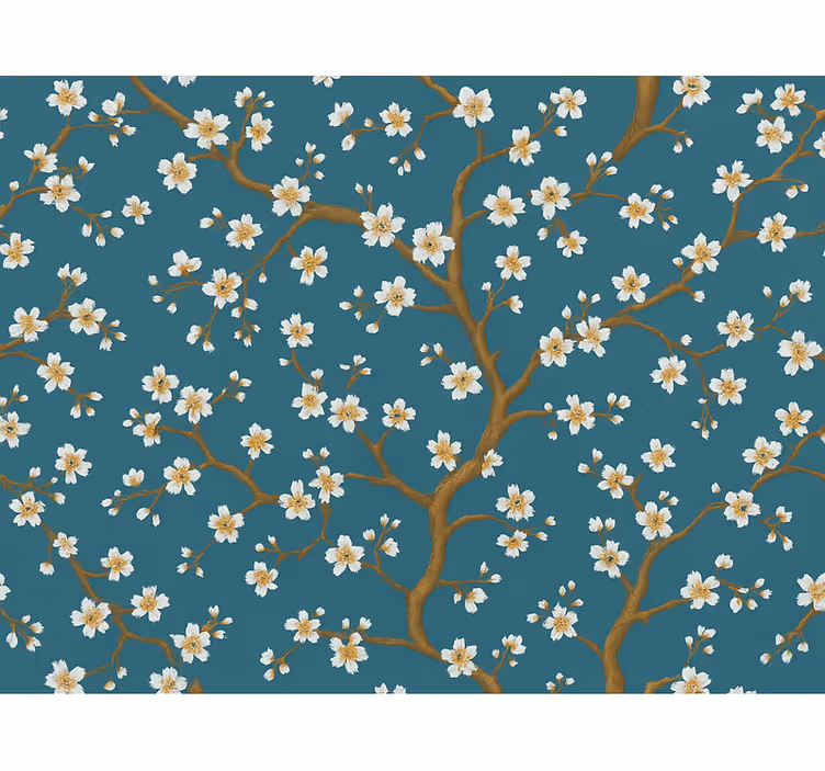 Papel tapiz flores golden blossom verde azulado - TenVinilo