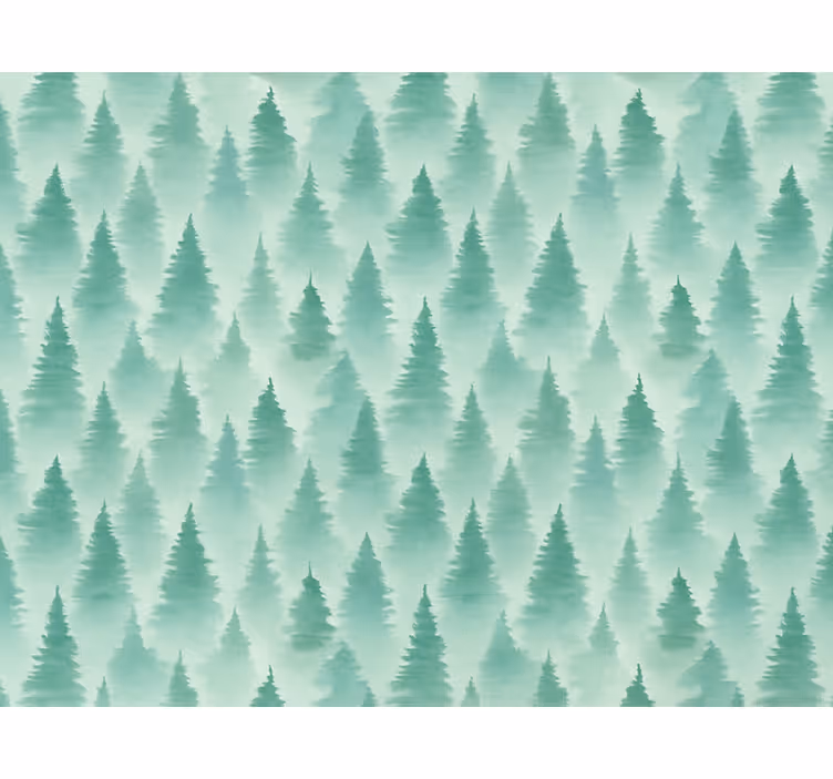 Papel tapiz paisaje bosque de pinos nebuloso - TenVinilo