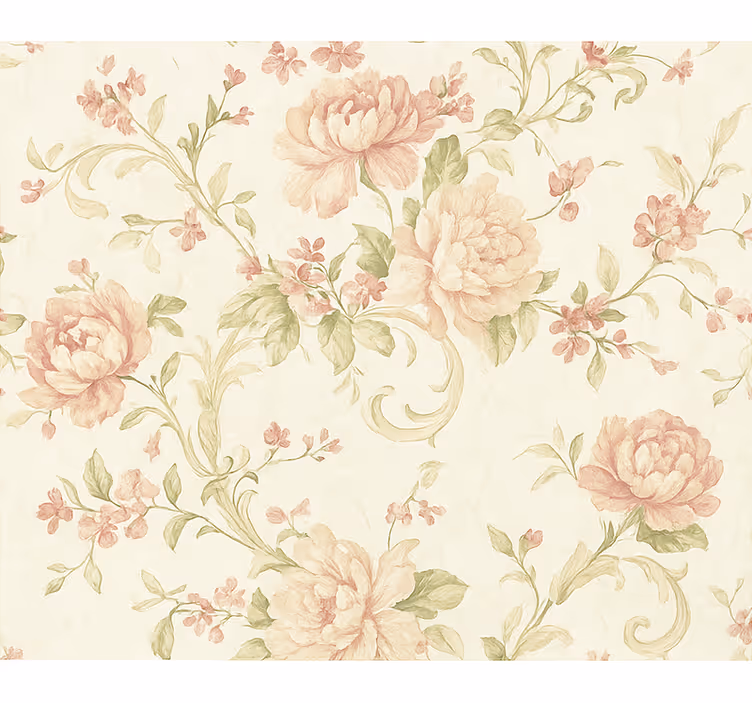 Papel tapiz recámara matrimonial flores vintage rosa claro - TenVinilo