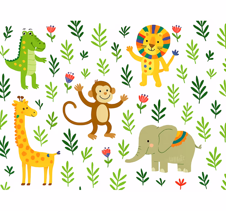 Papel tapiz infantil animales felices y lindos - TenVinilo