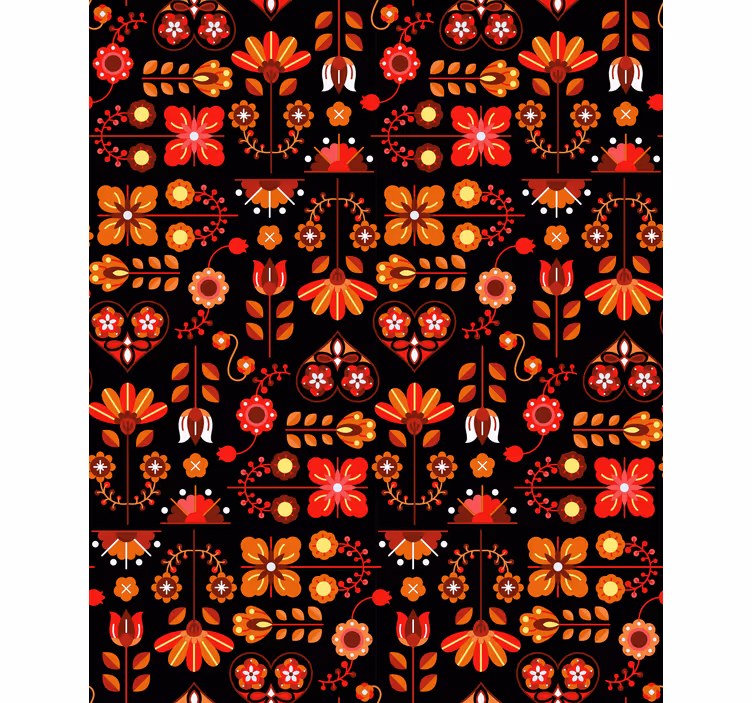 Papel tapiz floral ornamento étnico rojo - TenVinilo