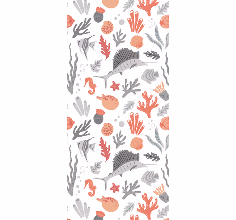 Papel tapiz para recámara ilustración de vida marina - TenVinilo