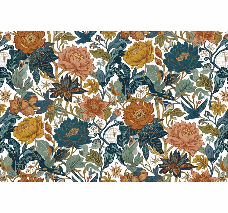 Papel tapiz flores estilo viaje en paredes - TenVinilo