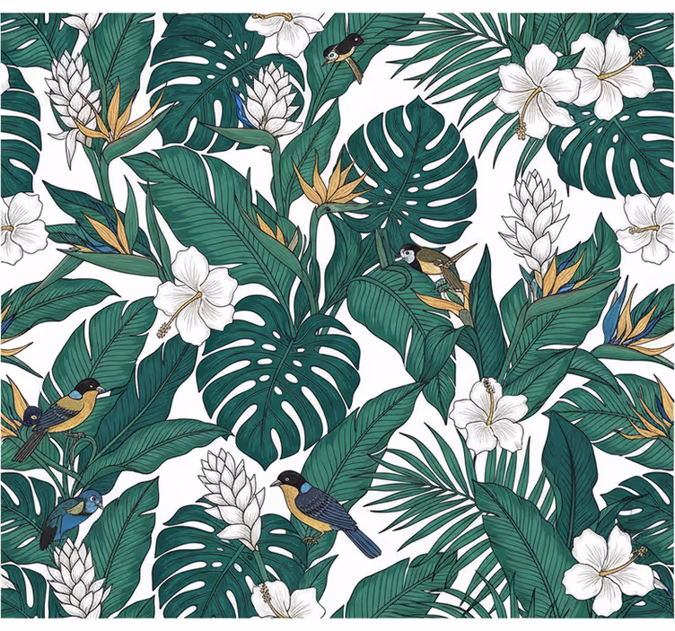 Papel tapiz flores diseño selva verde petróleo - TenVinilo
