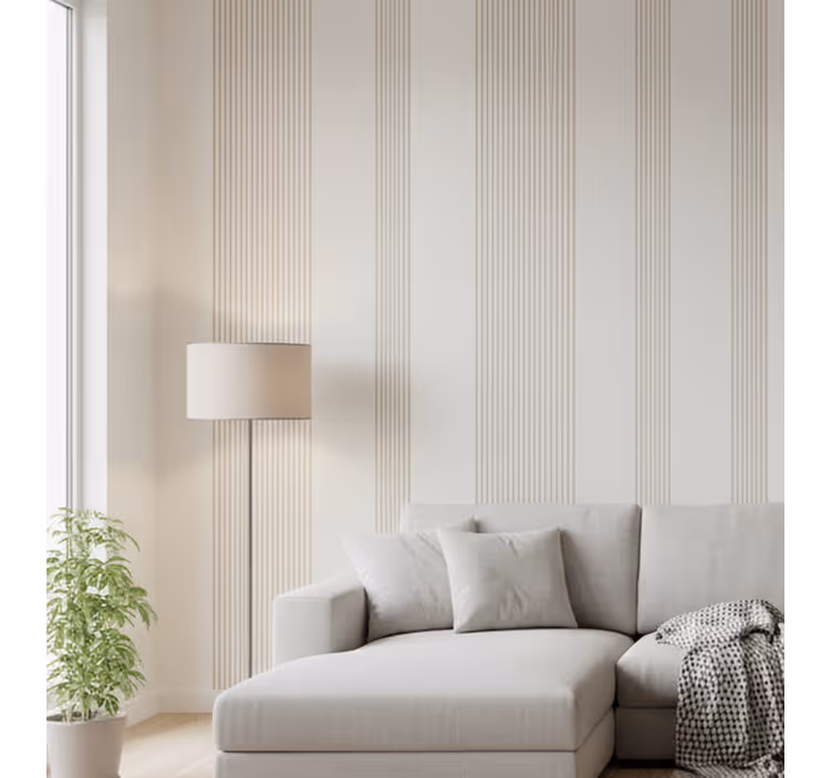 Papel tapiz rayas verticales envoltura crema minimalista - TenVinilo