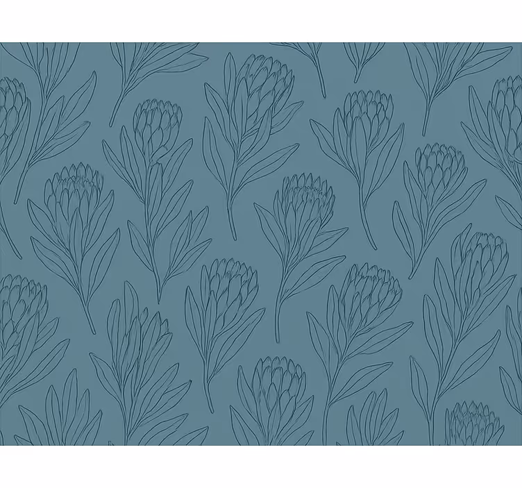 Papel tapiz flores en tono azul verdoso estilizado - TenVinilo
