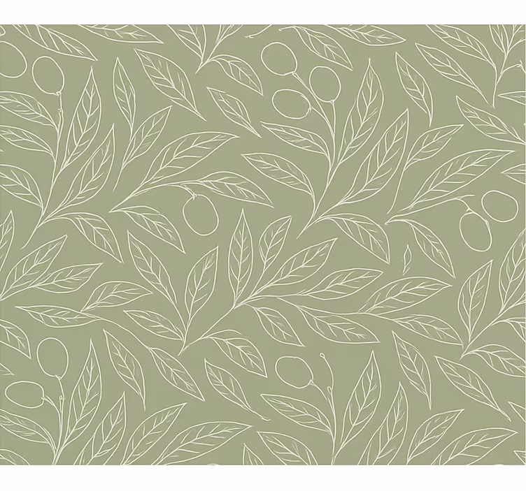 Papel tapiz hojas ramas de olivo verde sucio - TenVinilo