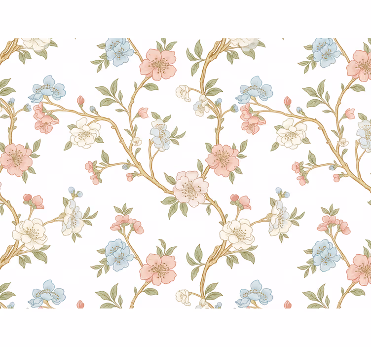 Papel tapiz flores estilo ramas en flor - TenVinilo